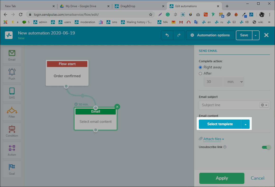 adding template to the flow