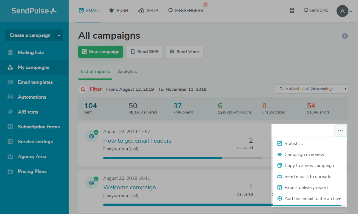 A campaign options menu