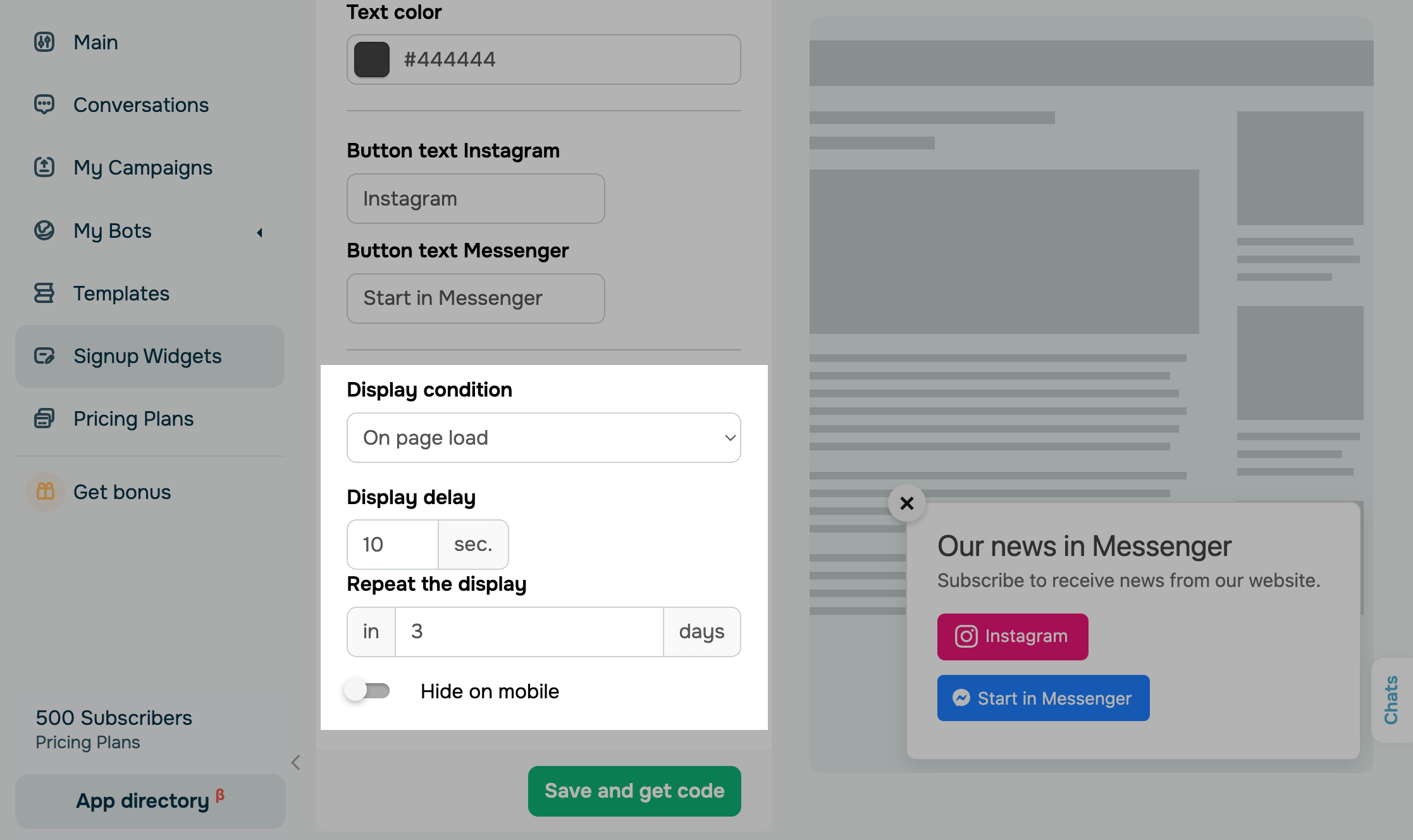 Settings for a floating form Settings for a floating form