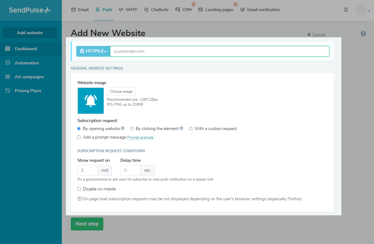 Adding a new website Adding a new website