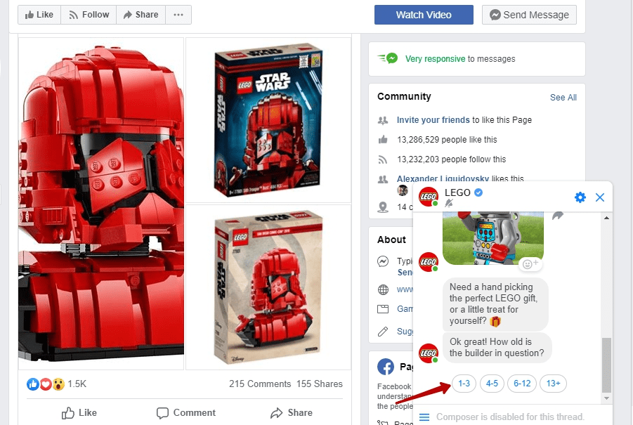 Quick replies from Lego Quick replies from Lego