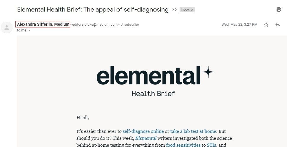 Subject line with a real from name Subject line with a real from name