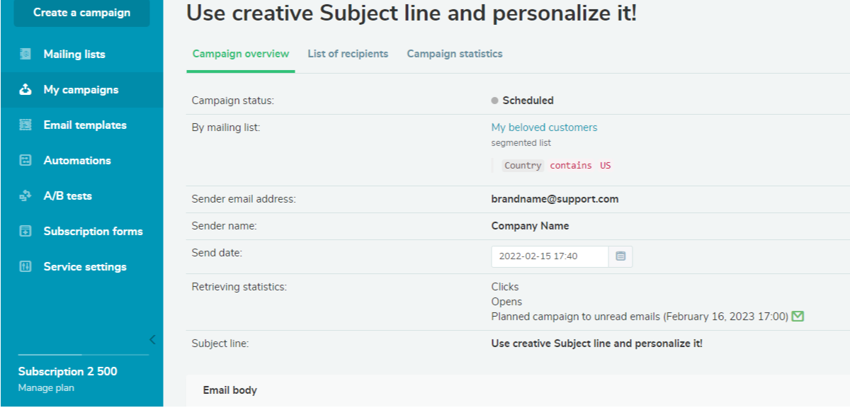 Send email campaign Send email campaign