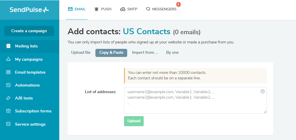 Upload contacts Upload contacts