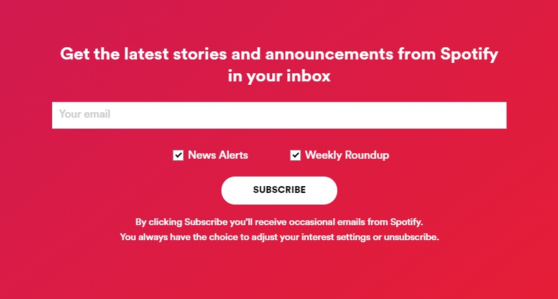 Spotify subscription form Spotify subscription form