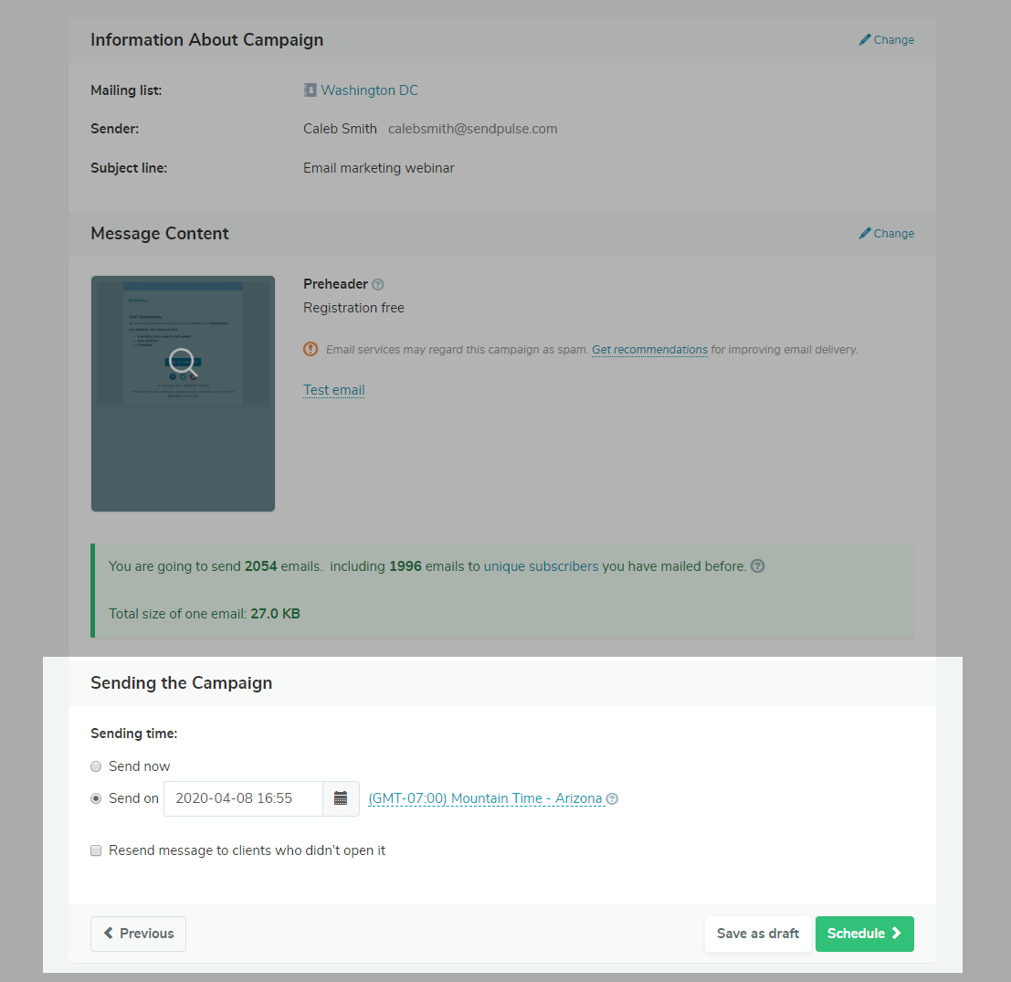 Scheduling email with SendPulse Scheduling email with SendPulse