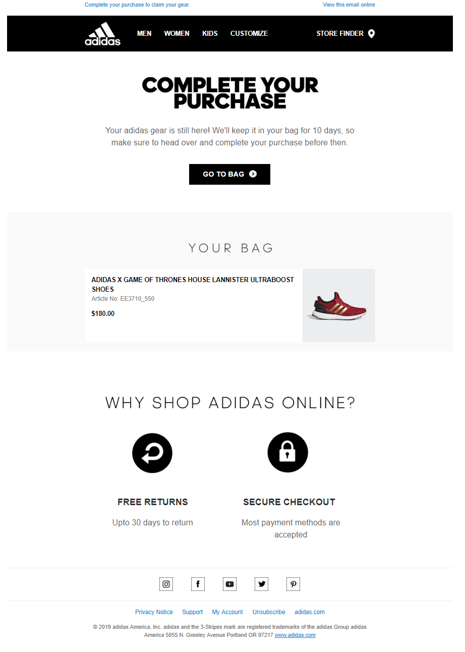 Abandoned cart email based on purchase behavior Abandoned cart email based on purchase behavior