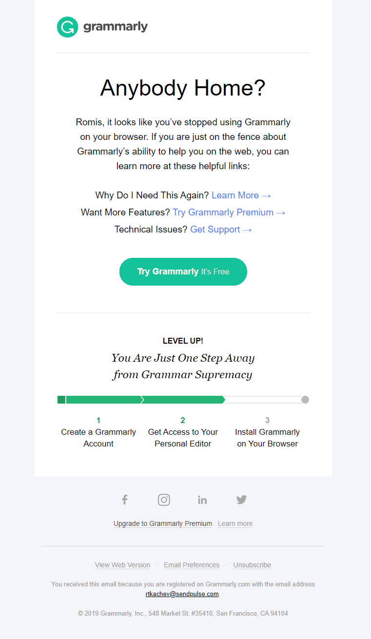 Grammarly email based on benefit segmentation Grammarly email based on benefit segmentation