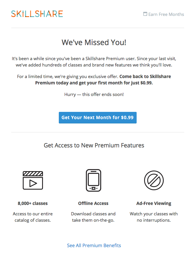SkillShare re-engagement email campaign SkillShare re-engagement email campaign