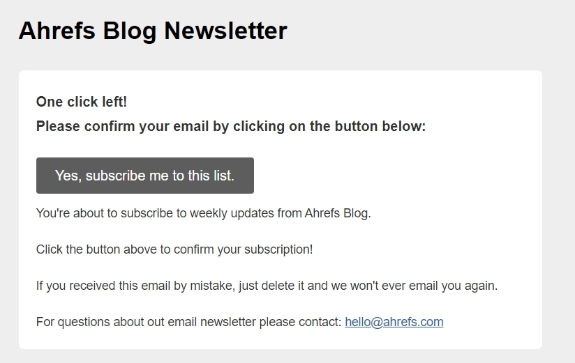 Confirmation email Confirmation email