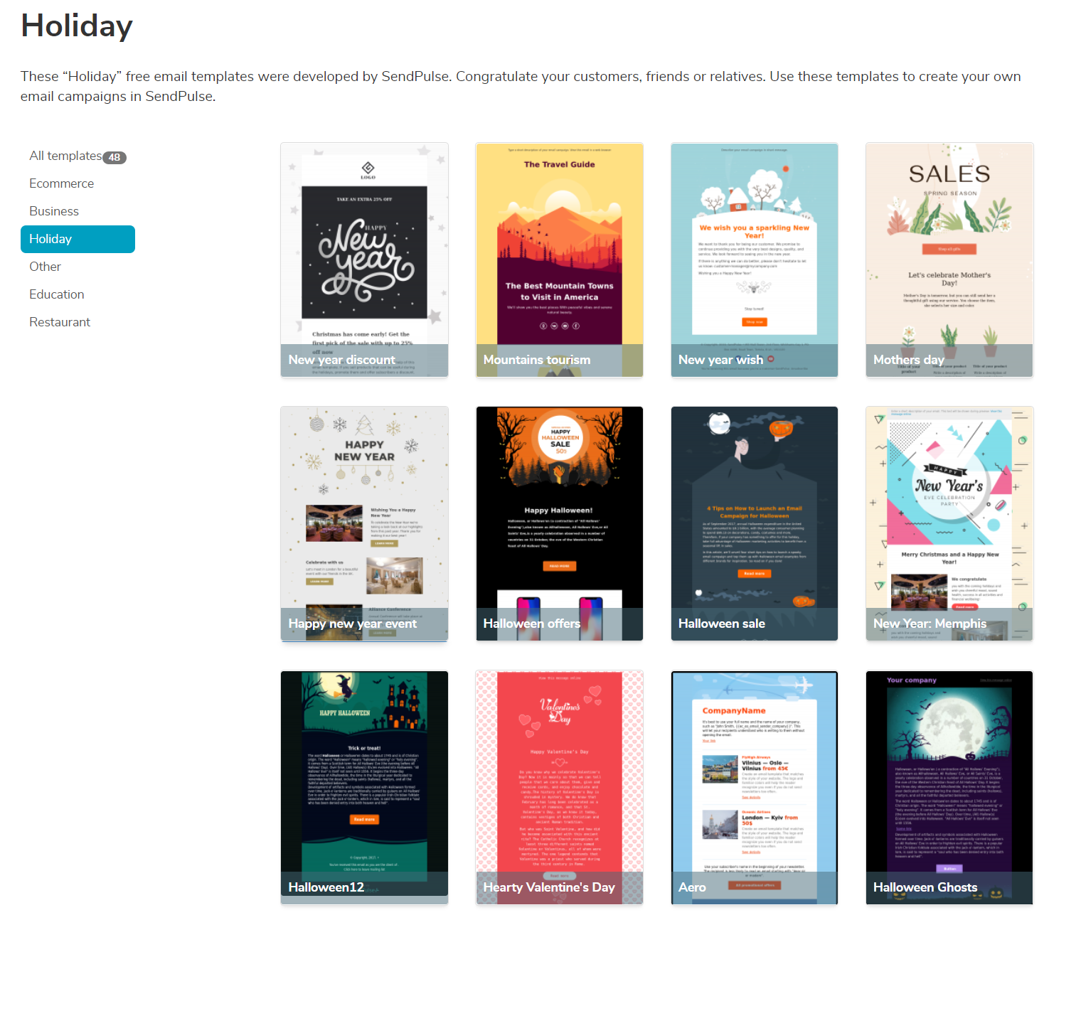 SendPulse email template library