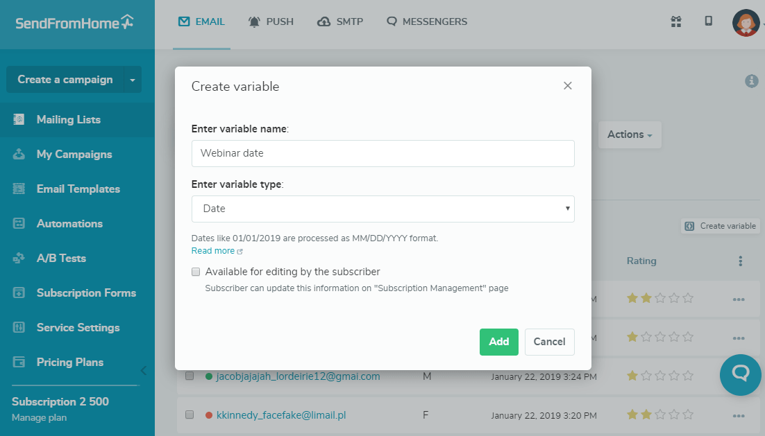 Creating variables for your mailing list Creating variables for your mailing list