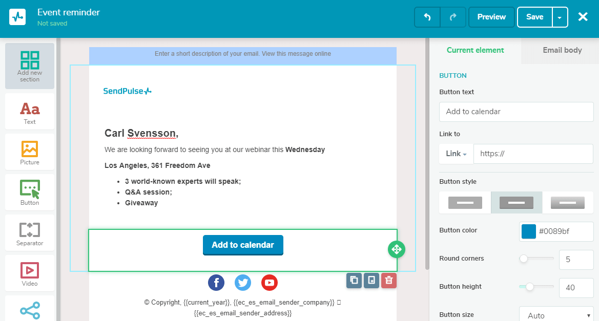 SendPulse's drag and drop editor SendPulse's drag and drop editor