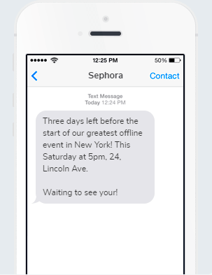 Sephora SMS event reminder Sephora SMS event reminder