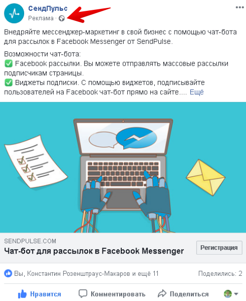 Рекламный пост в Facebook Рекламный пост в Facebook