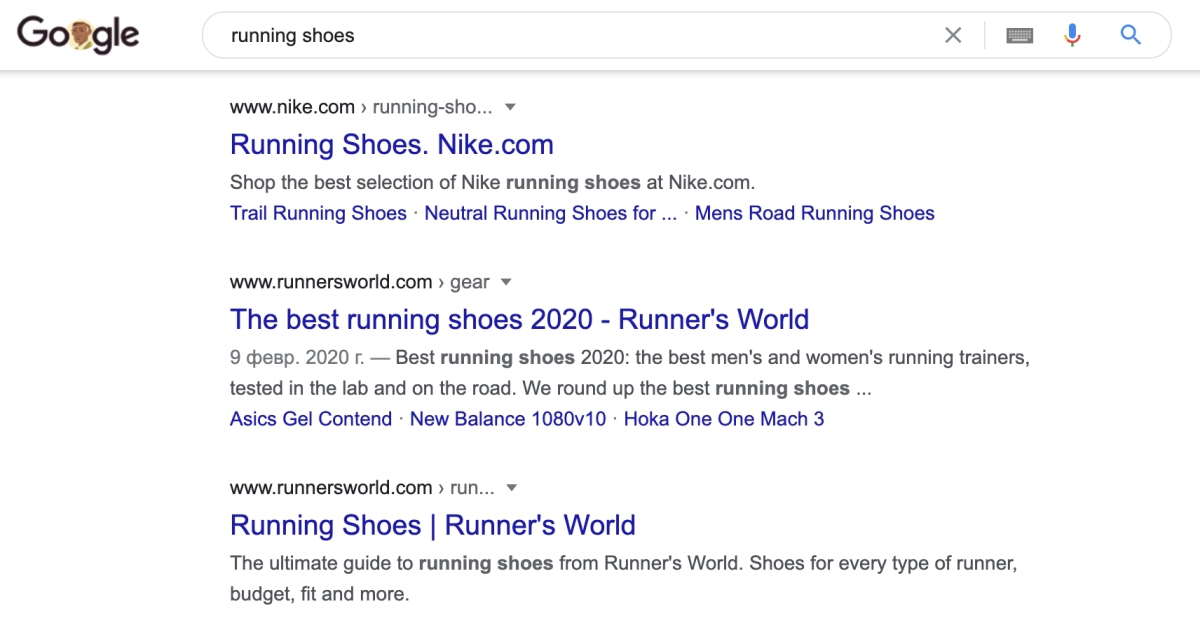 Nike’s website in search results Nike’s website in search results