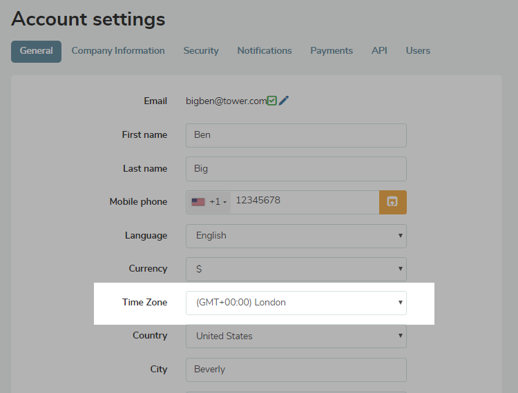 Time zone settings Time zone settings