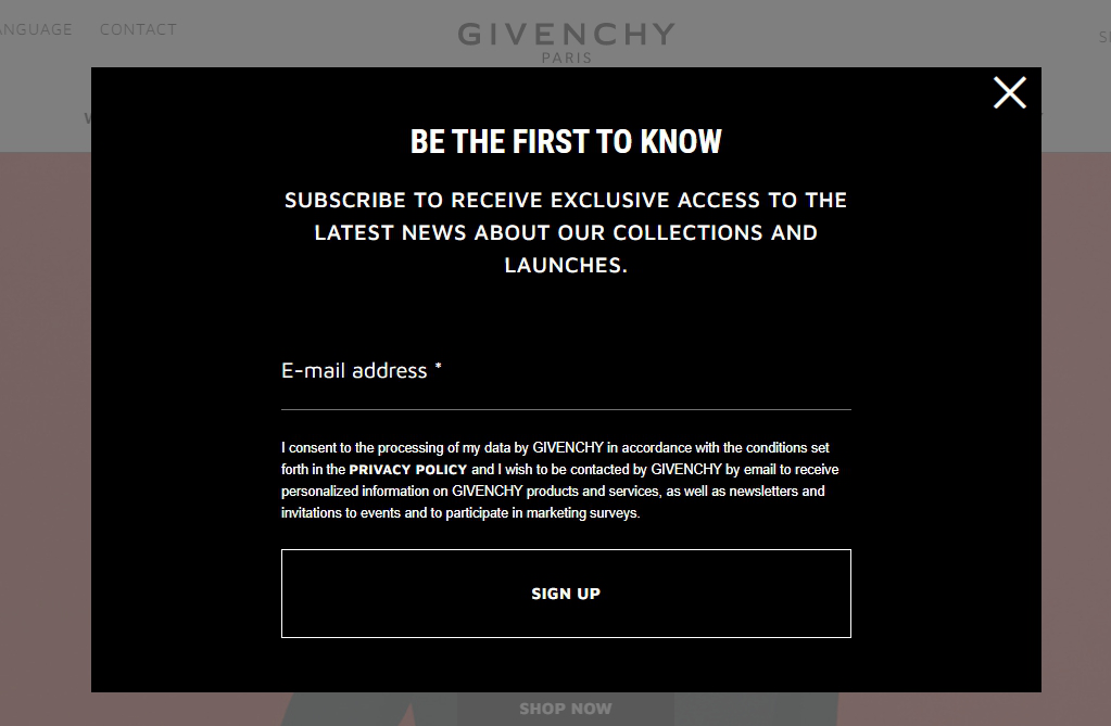 Givenchy subscription form Givenchy subscription form