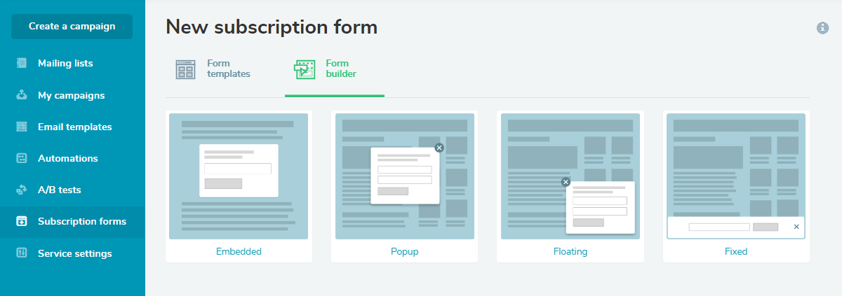 Types of subscription forms Types of subscription forms