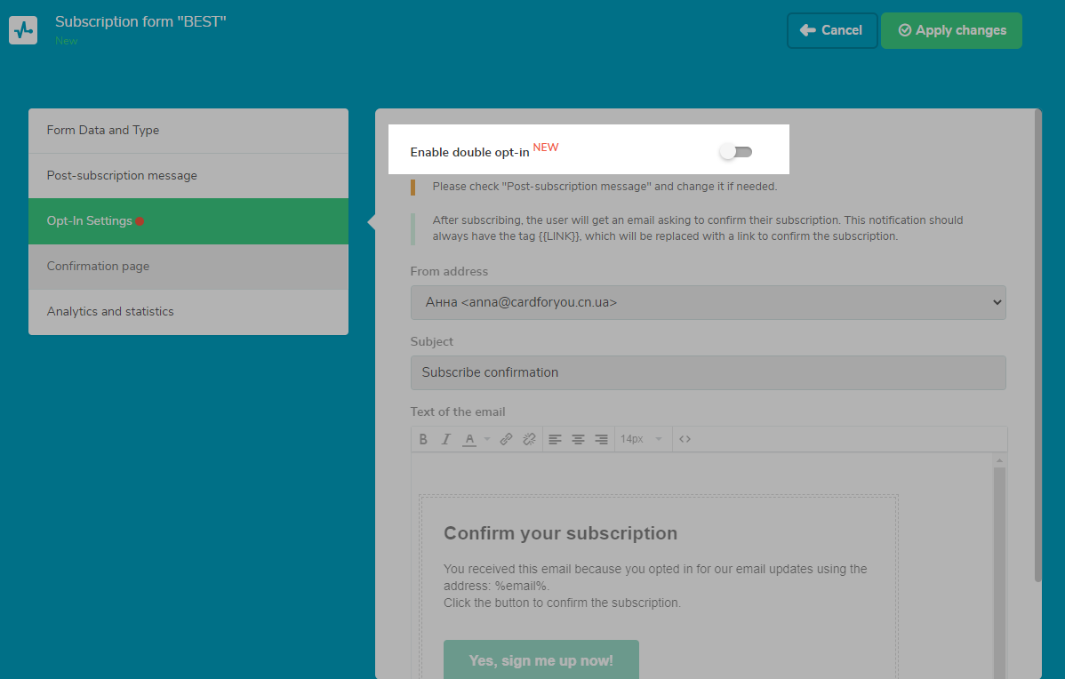Opt-in Settings Opt-in Settings