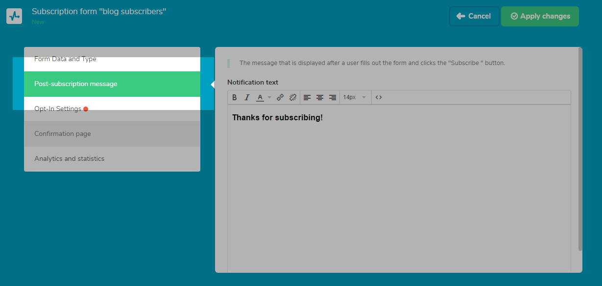 Post-subscription message Post-subscription message
