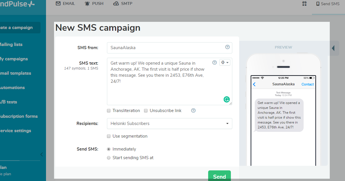 SMS campaign with an invitation SMS campaign with an invitation