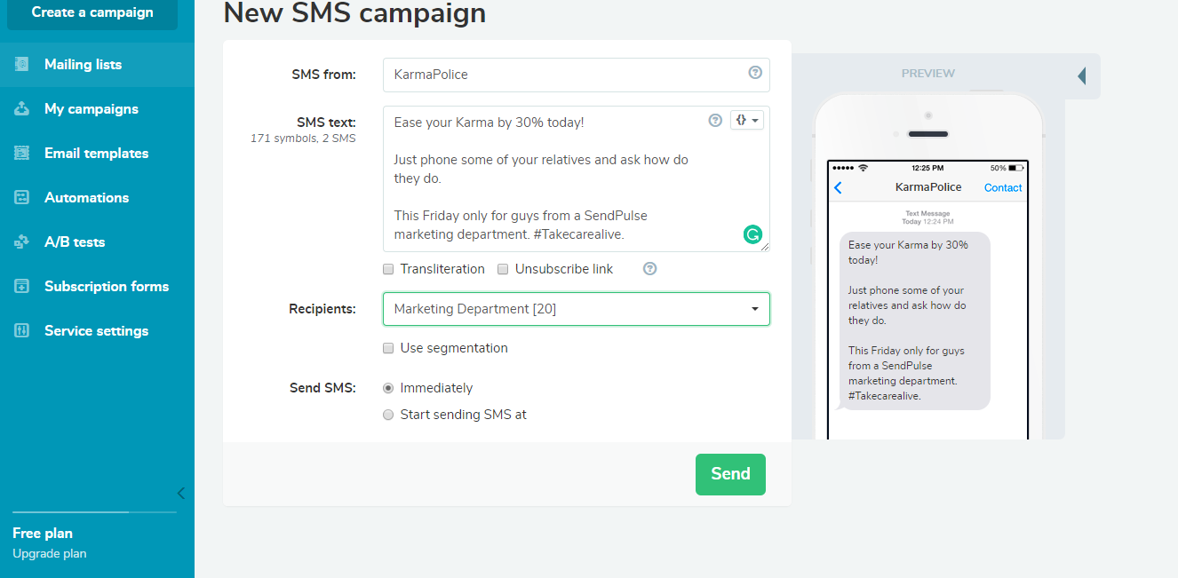 Send SMS campaign Send SMS campaign