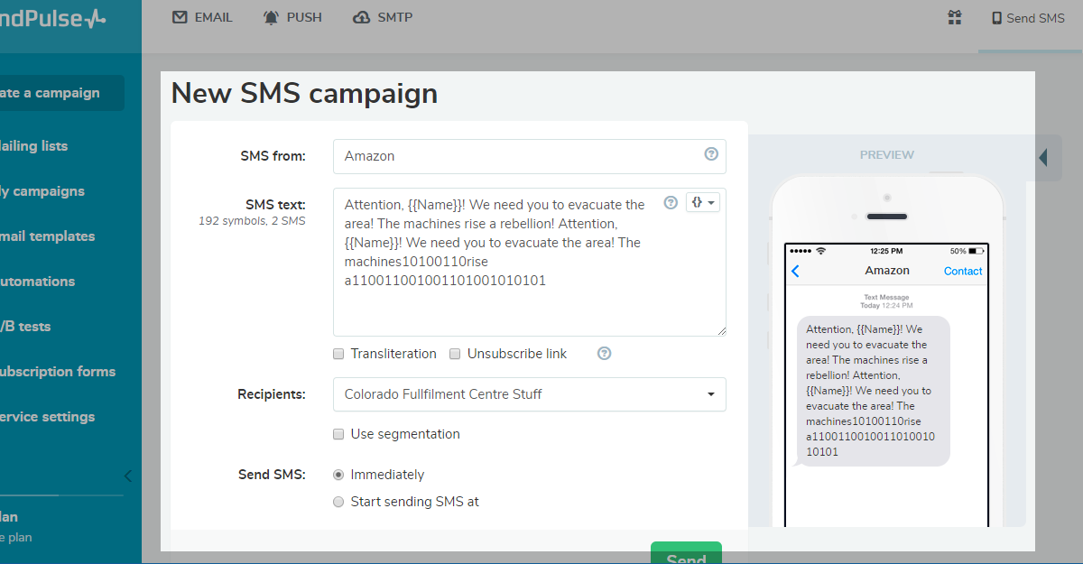 Non-commercial SMS campaign Non-commercial SMS campaign