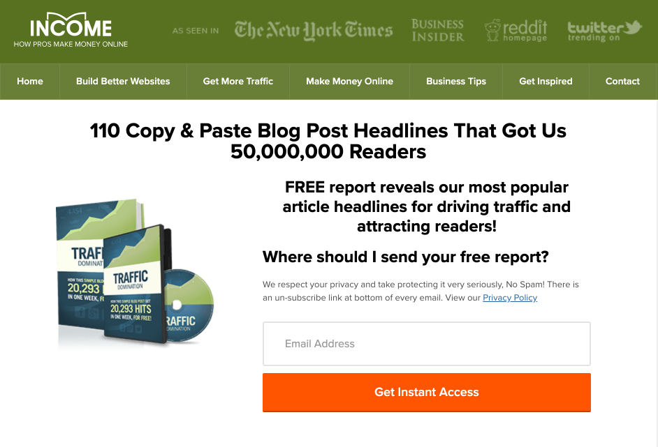 A squeeze page with an appealing offer A squeeze page with an appealing offer