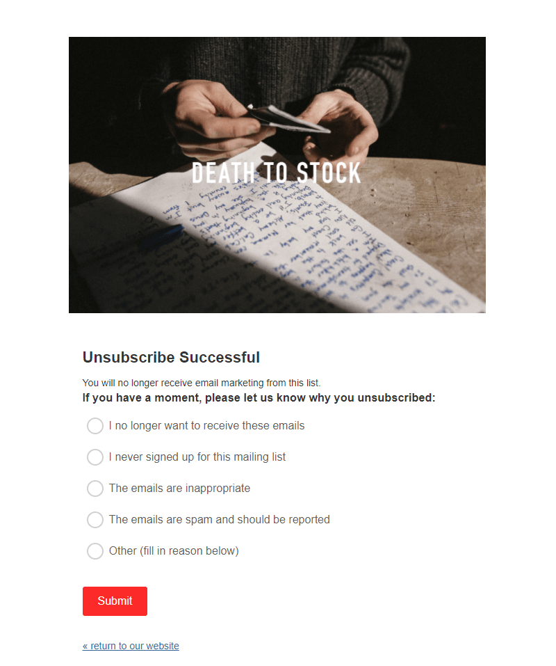 Unsubscribe page by Death to Stock Unsubscribe page by Death to Stock