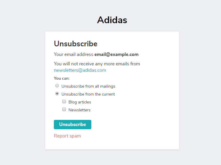 Unsubscribe page created in SendPulse Unsubscribe page created in SendPulse