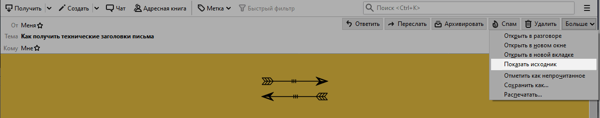 Как получить технические заголовки в Thunderbird
