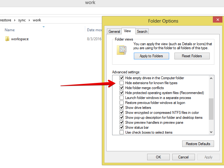 Hacer visibles las extensiones ocultas para Windows 10