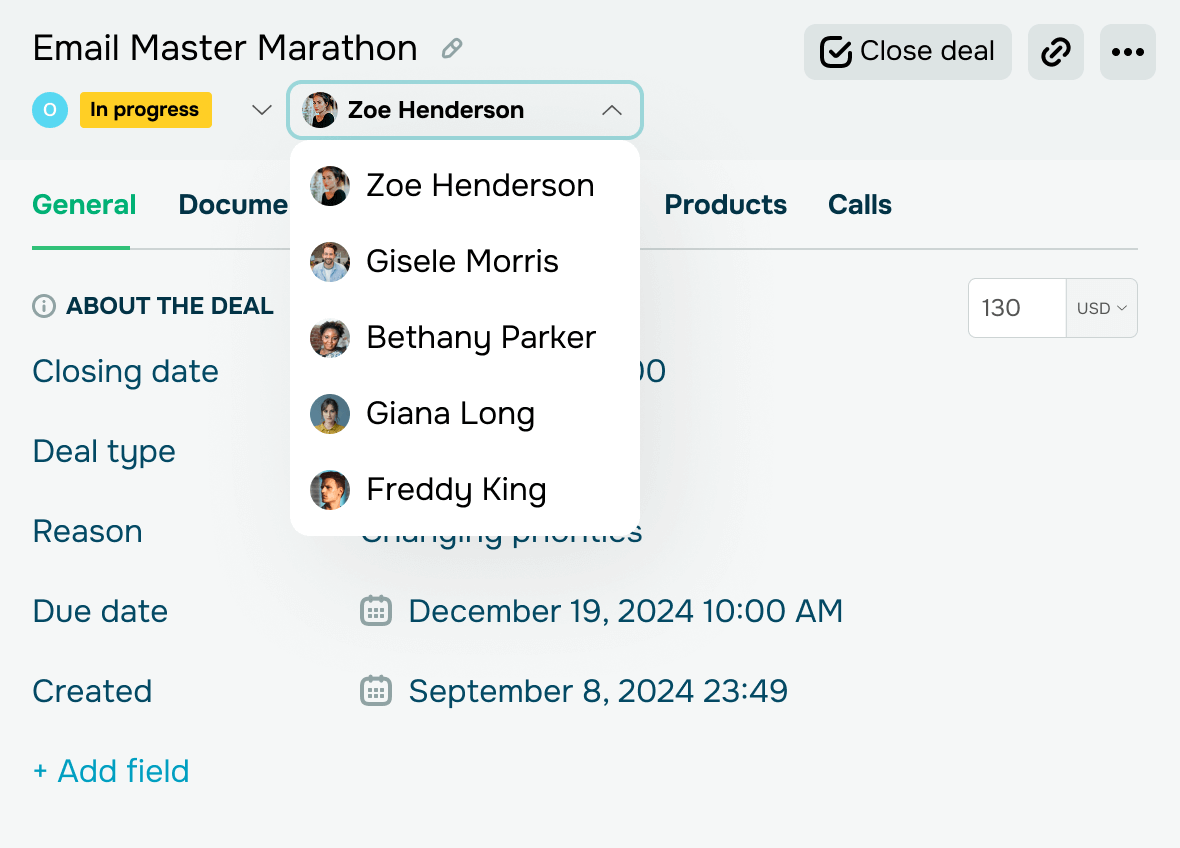 Organize contacts and deals