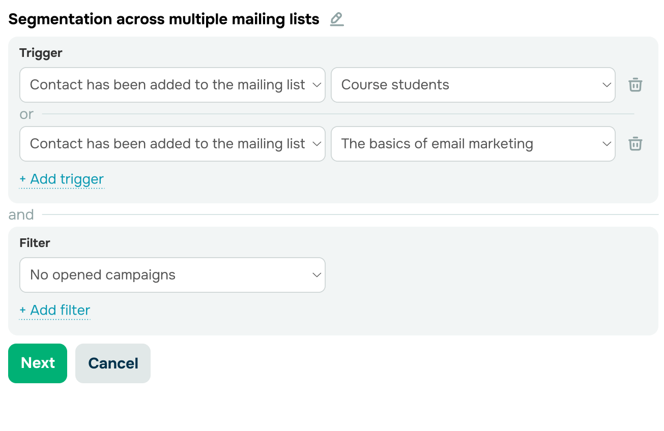 Segment subscribers across multiple mailing lists