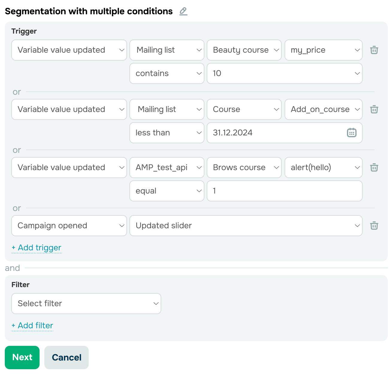 Segment subscribers across multiple mailing lists using variables