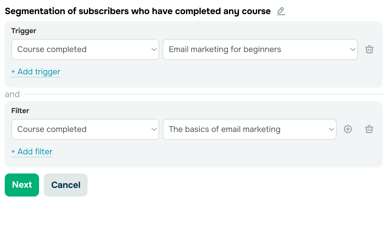 Pick subscribers who have completed your course