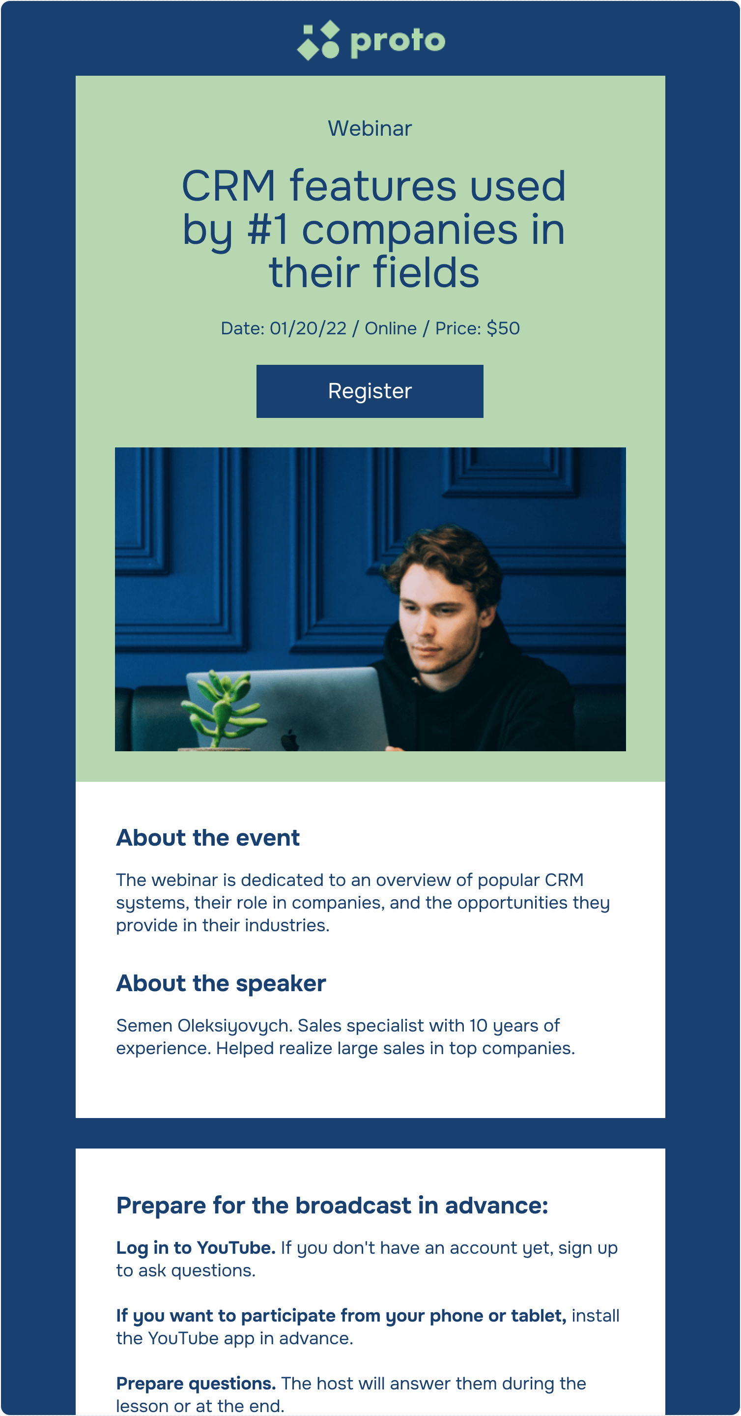 Webinar start reminder