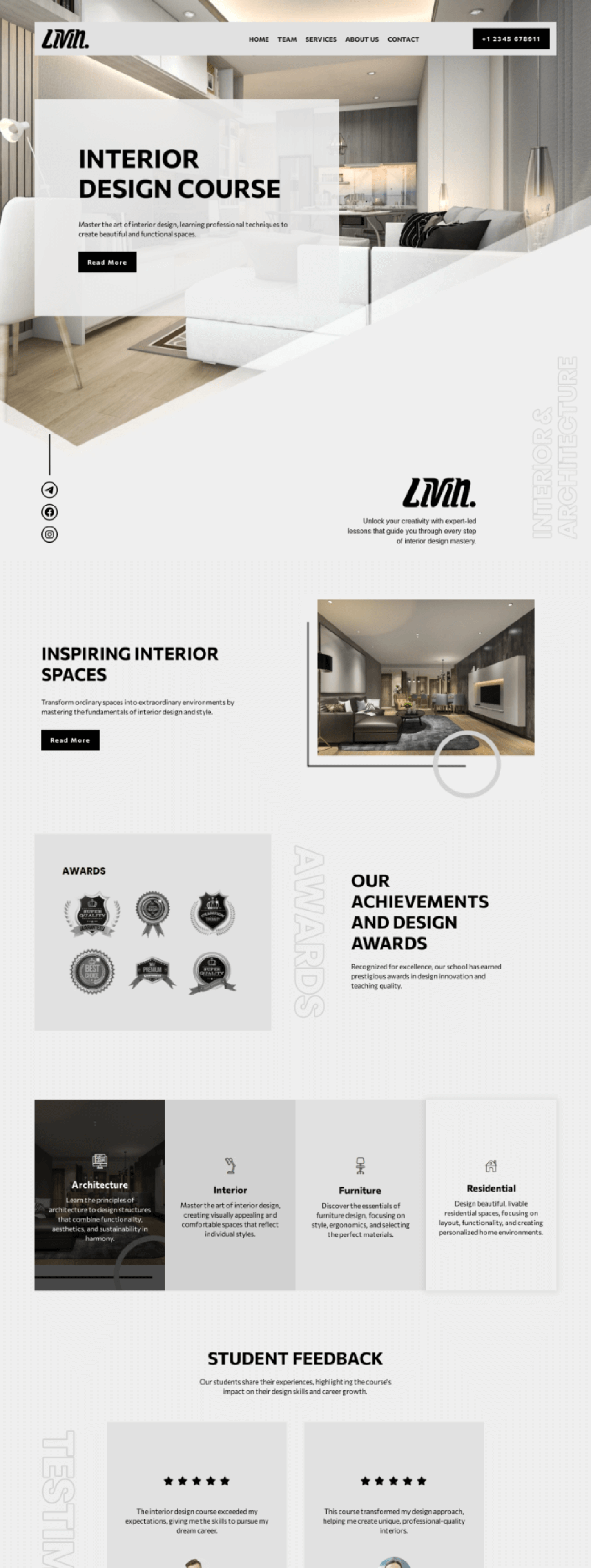 Interior design course landing page
