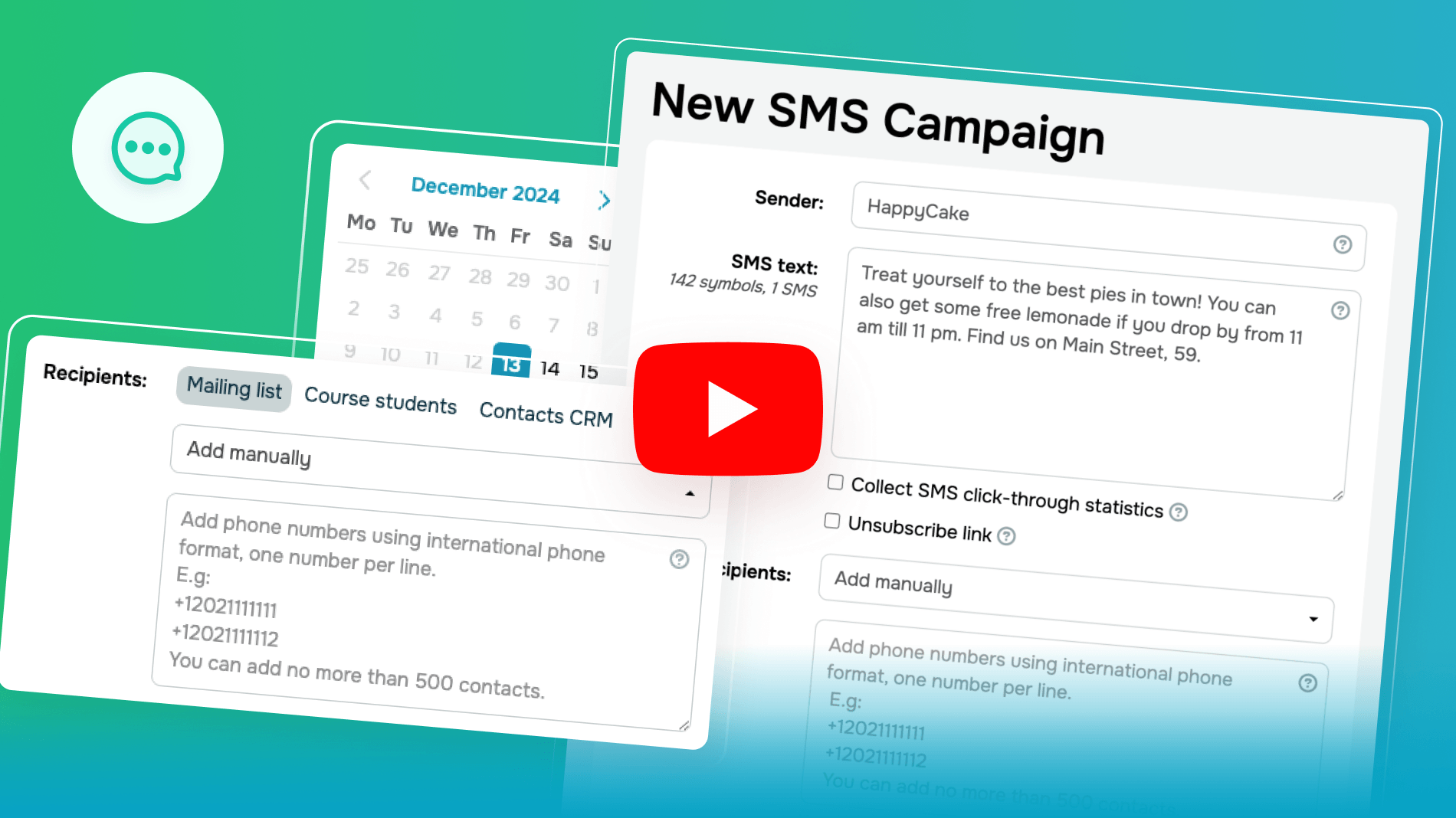 Watch this video for more details on how to send bulk SMS campaigns with SendPulse